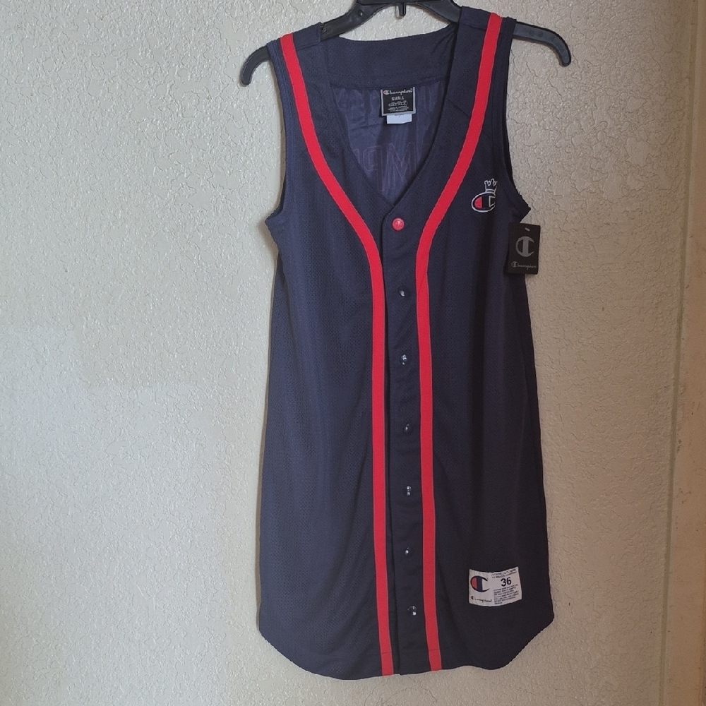Champion Navy and Red Button-Up Dress